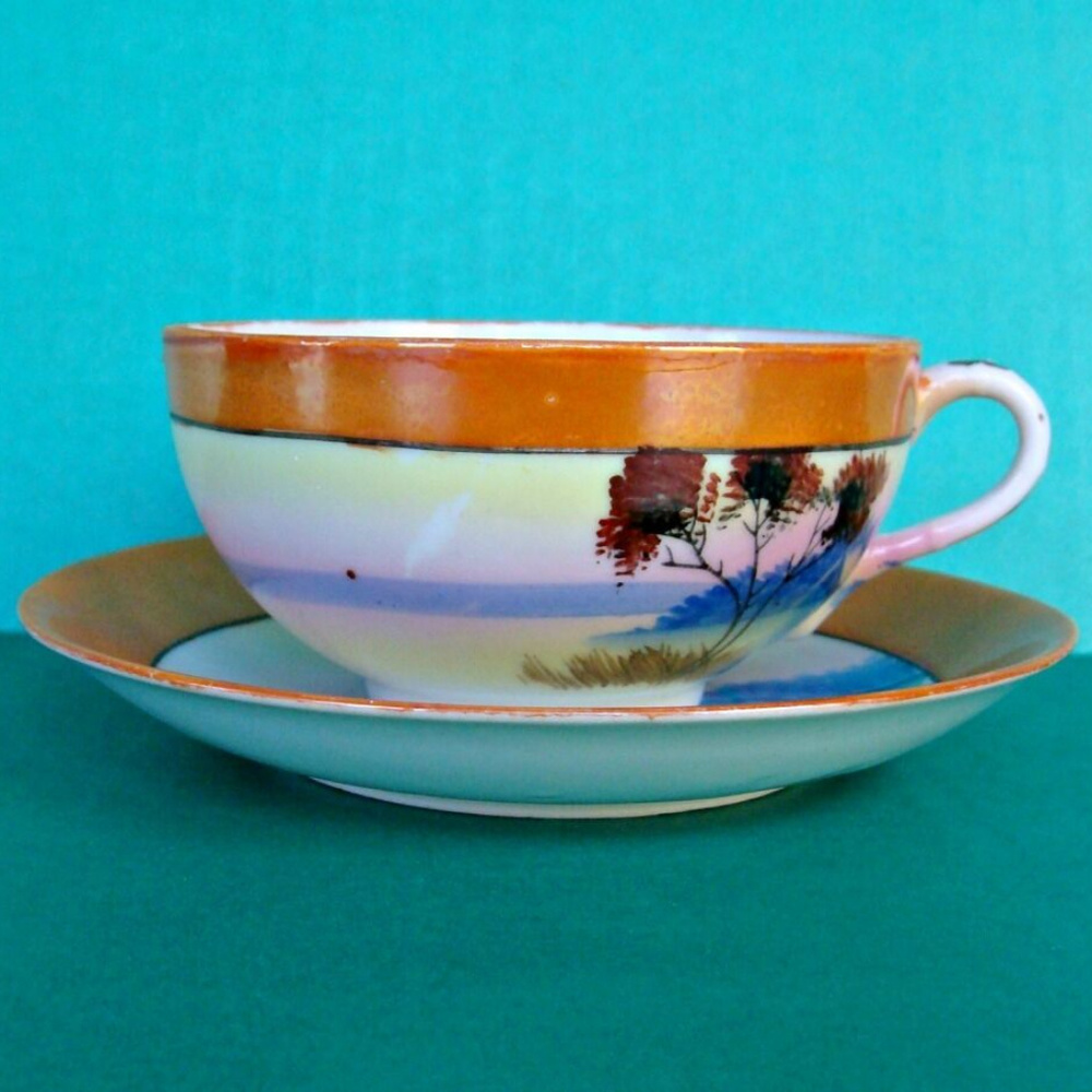Vintage Japan Cup Saucer Fine Porcelain Lustreware